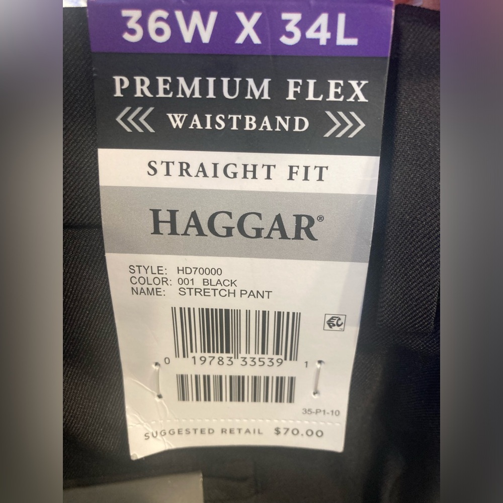 Haggar Mens Black 36x34 Performance Comfort Stretch Dress Pants NWT, $70 MSRP - Picture 5 of 6